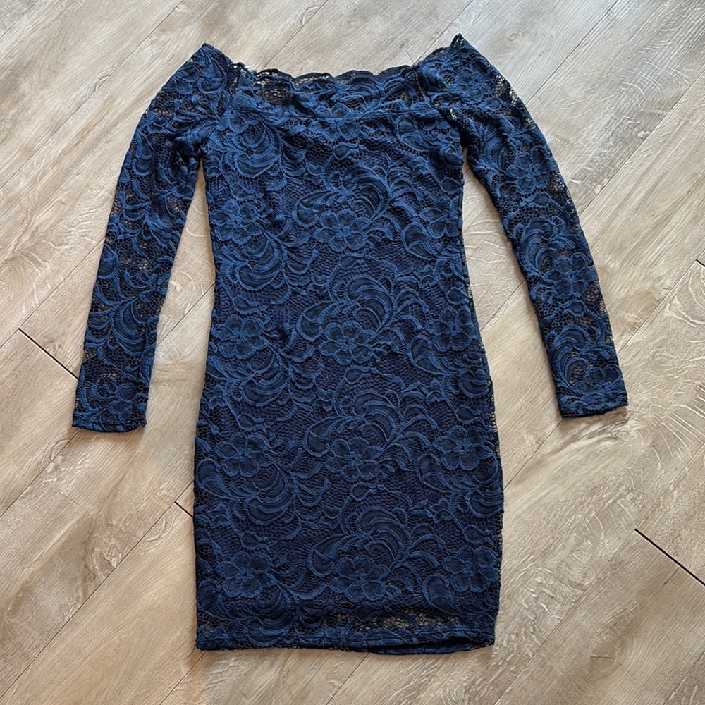 Charlotte Russe Blue Off-Shoulder Long Sleeve Bodycon Dress Size Small